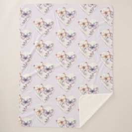 Cobertor Sherpa Rosa Lavanda Floral Coração Borboletas Aniversário