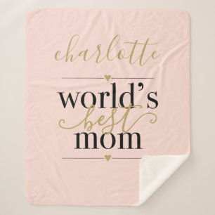 Cobertor Sherpa Rosa Personalizado e Dourado Melhor Mãe do Mundo