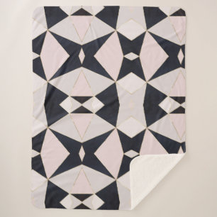 Cobertor Sherpa Rosa Rosa Preta Rosa Dourada Caleidoscópio Geométr