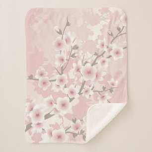 Cobertor Sherpa Rosa Vintage Bege Flor de Cerejeira