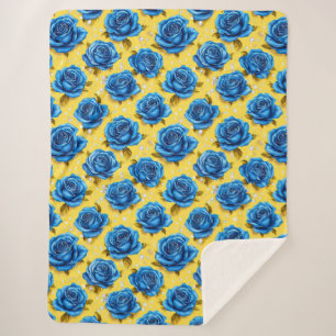 Cobertor Sherpa 🌹 Rosas Azuis Luxuosas em 3D Desabrochando Elegân