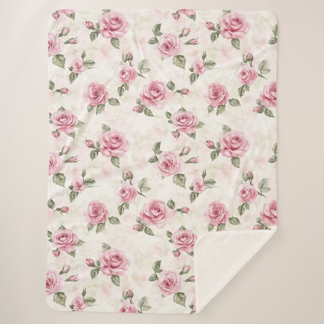 Cobertor Sherpa Rosas bonito Rosa Floral Natal (Frente)