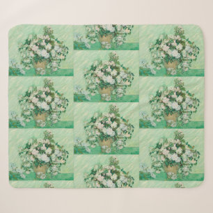 Cobertor Sherpa Rosas Brancas de Van Gogh - Arte Floral Menta Vint