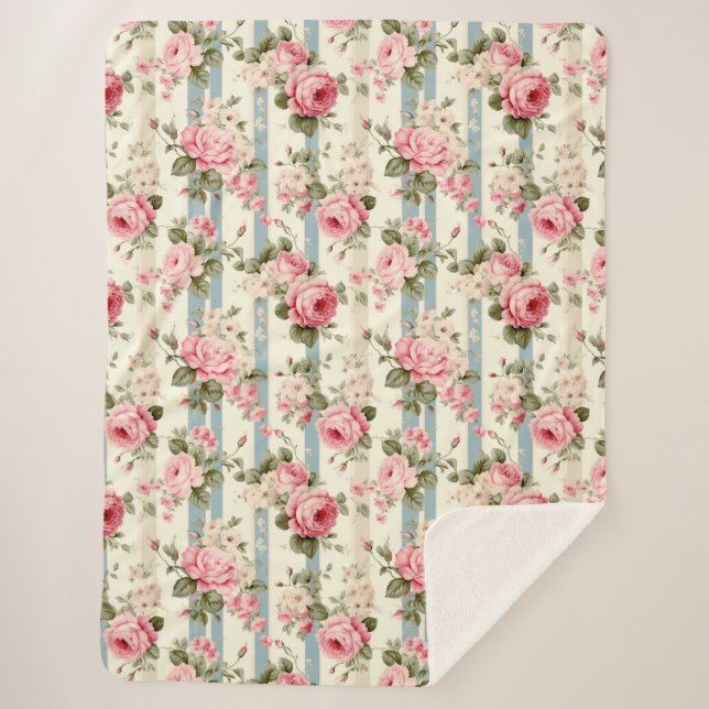 Cobertor Sherpa Rosas Chique Vintage (Frente)