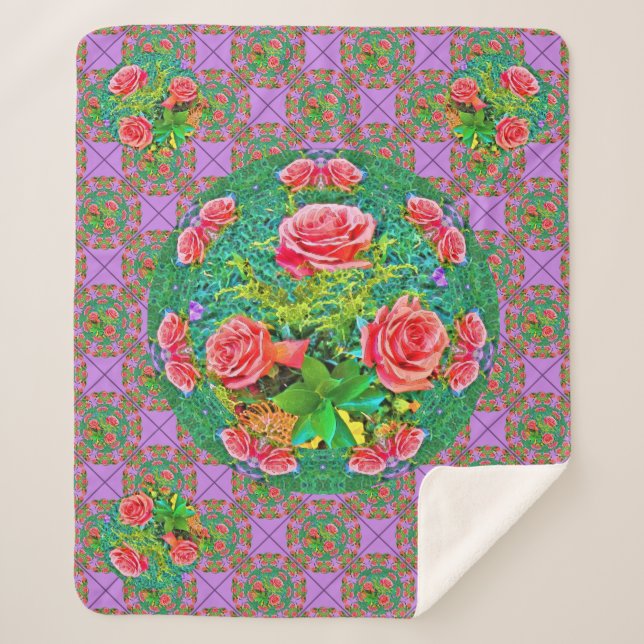 Cobertor Sherpa Rosas de Aquarela Rosa (Frente)