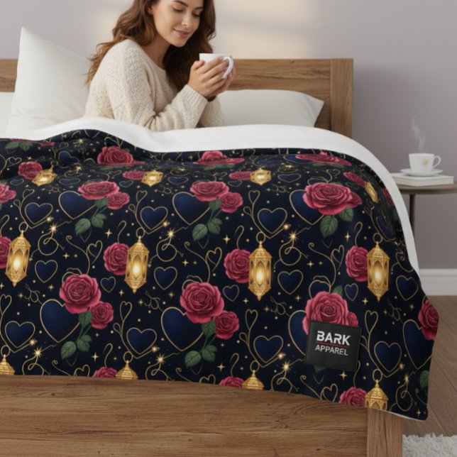 Cobertor Sherpa Rosas de Borgonha e Lanternas Douradas (Criador carregado)
