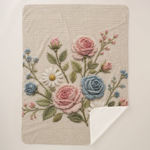 Cobertor Sherpa Rosas Embutidas Blush & Azul