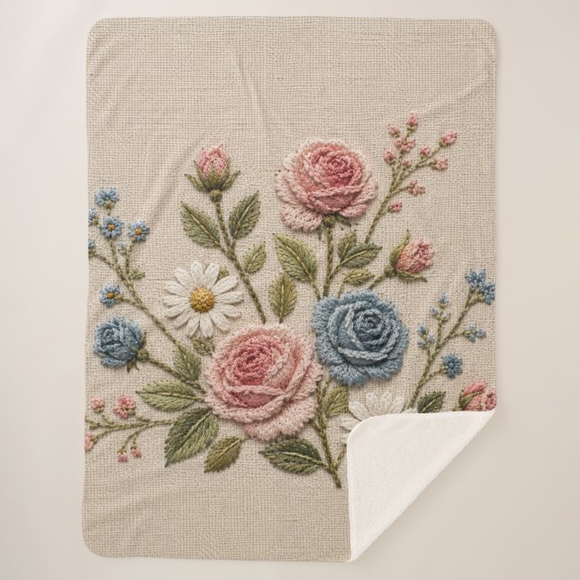 Cobertor Sherpa Rosas Embutidas Blush & Azul (Frente)