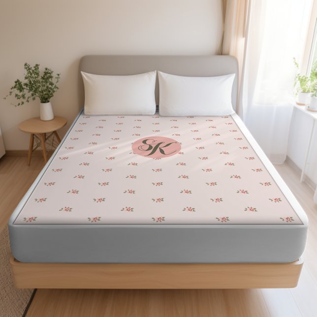 Cobertor Sherpa Rosas miniatura e monograma (Criador carregado)