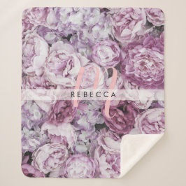 Cobertor Sherpa Rosas Peônia Monograma Script Rosa Floral