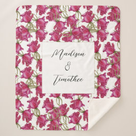 Cobertor Sherpa Rosas Rosa Cor-de-água Pintada Mão Monograma