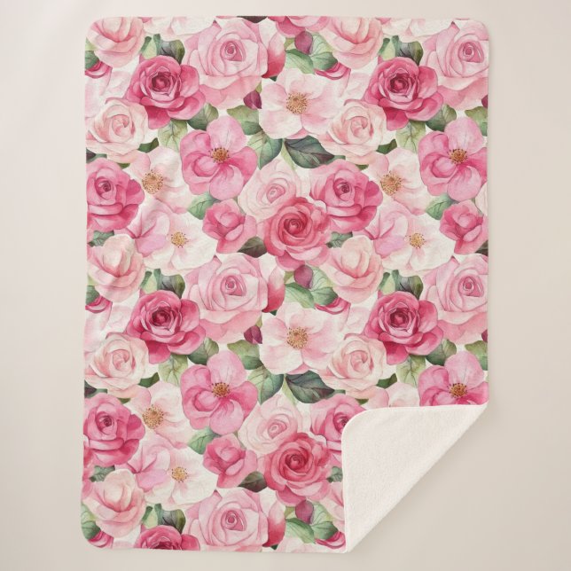 Cobertor Sherpa Rosas Rosa Românticas Floral (Frente)