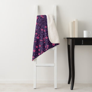 Cobertor Sherpa Rosas selvagens a rosa e roxo