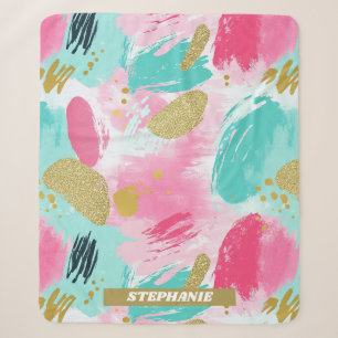 Cobertor Sherpa Rosas Suaves em Tom de Menta Primavera Dourado Pin