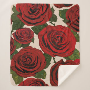 Cobertor Sherpa 	Rosas vermelhas. Fundo floral sem costura. 