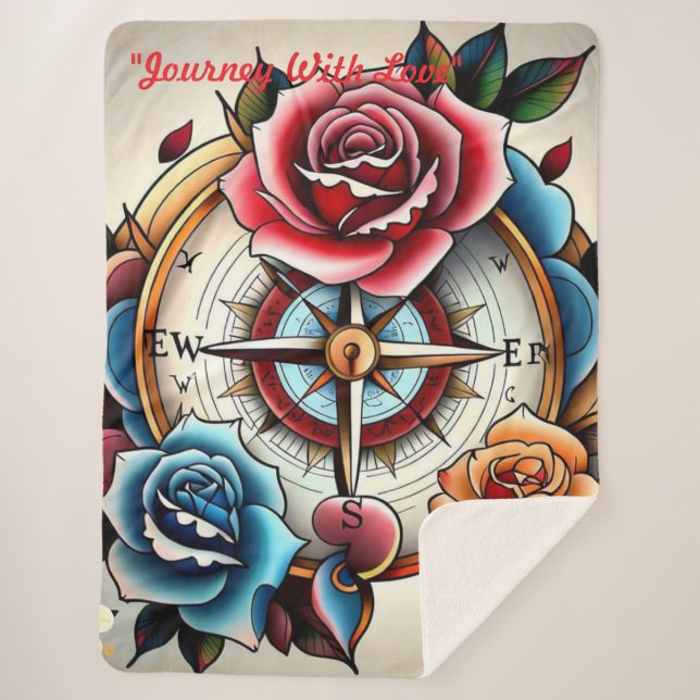 Cobertor Sherpa "Rose Compass: A Symbol of Love and Bliss" (Frente)