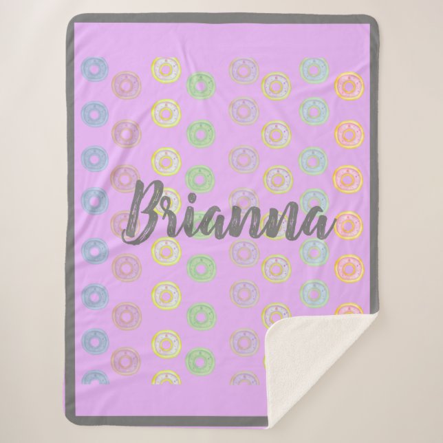 Cobertor Sherpa Rosquinha de nome personalizado púrpura Sherpa Bla (Frente)