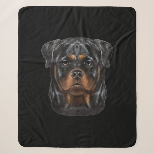Cobertor Sherpa Rottweiler Cachorro Face Zip Hoodie (Frente)