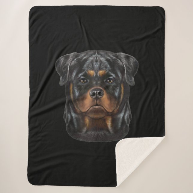 Cobertor Sherpa Rottweiler Cachorro Face Zip Hoodie (Frente)