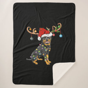 Cobertor Sherpa Rottweiler Gift Santas Reindeer Rottweiler