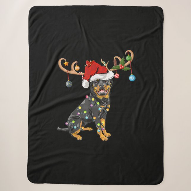 Cobertor Sherpa Rottweiler Xmas Gift Santas Reindeer Rottweiler (Frente)