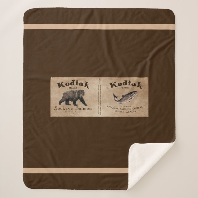 Cobertor Sherpa Rótulo de Salmão Vintage Kodiak (Frente)