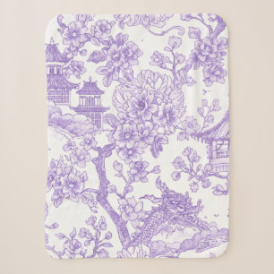 Cobertor Sherpa Roxo Chinoiserie Toile Dragão Flor de Cerejeira