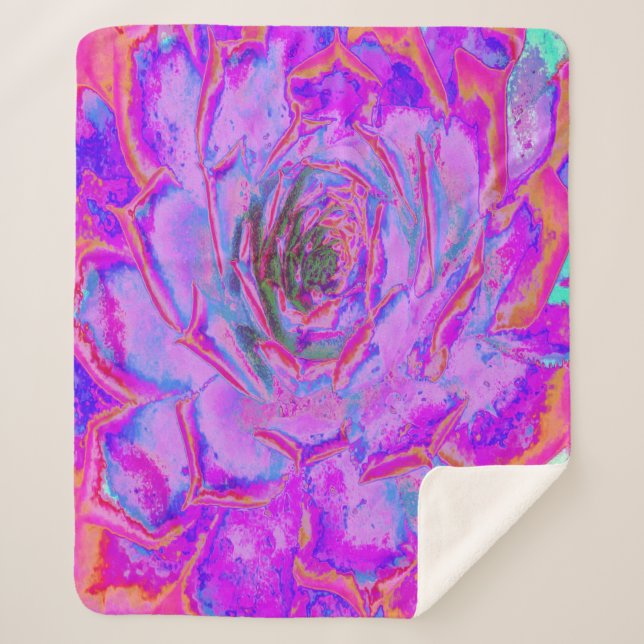 Cobertor Sherpa Roxo e Magenta - Sena Rosette Suculente (Frente)