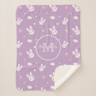 Cobertor Sherpa Roxo Pastel cor-de-rosa feminino bonito do coelho