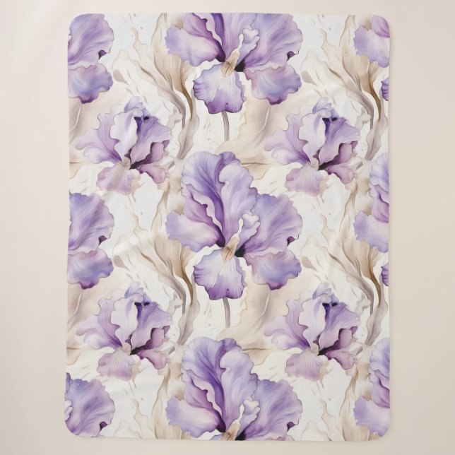 Cobertor Sherpa Roxo Romântico Iris Floral (Frente)