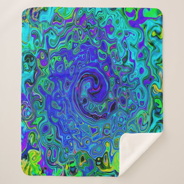Cobertor Sherpa Roxo Violeta Azul Abstrato Retro Líquido Turbilhão (Frente)