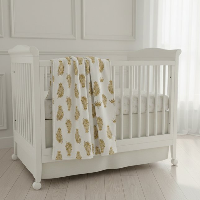 Cobertor Sherpa Royal Gold Palm & Crown Pattern Custom Sherpa Baby (Criador carregado)