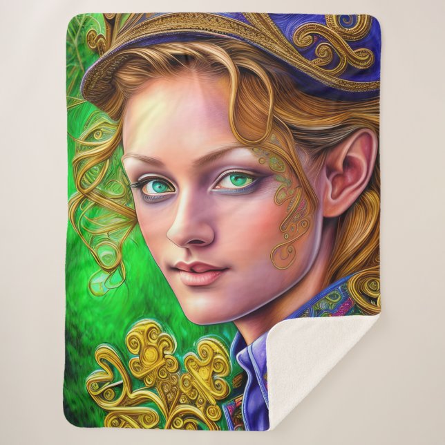 Cobertor Sherpa Rua de Emerald, Trabalho de arte de Dia de Patrick (Frente)