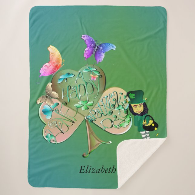 Cobertor Sherpa Rua, dia de Patrick Leprechaun com nome (Frente)