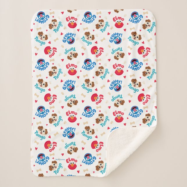 Cobertor Sherpa Rua Sésamo | Padrão Tango, Elmo e Grover (Frente)