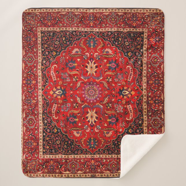 Cobertor Sherpa Rug Persa Vermelho de Mashhad (Frente)