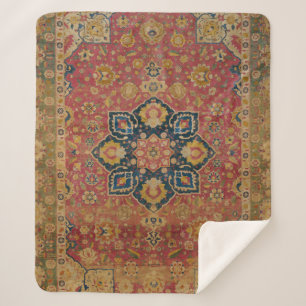 Cobertor Sherpa Rug Pérsico asiático Dourado Caxemira Vermelho