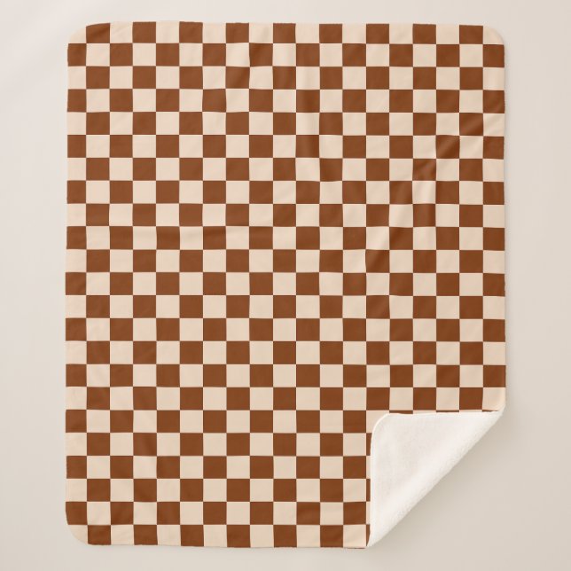 Cobertor Sherpa Rust brown and beige checkerboard pattern (Frente)