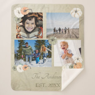 Cobertor Sherpa Rustic Autumn White, Orange Pumpkins Personalizado
