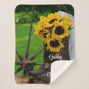 Cobertor Sherpa Rustic Sunflower Cowboy Boots Casamento Keepsael