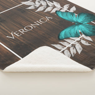 Cobertor Sherpa Rustic Teal Butterfly Personalizada Sherpa Blanket