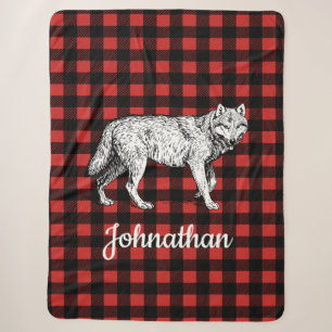 Cobertor Sherpa Rustic Wolf Buffalo Check Lumberjack Xadrez