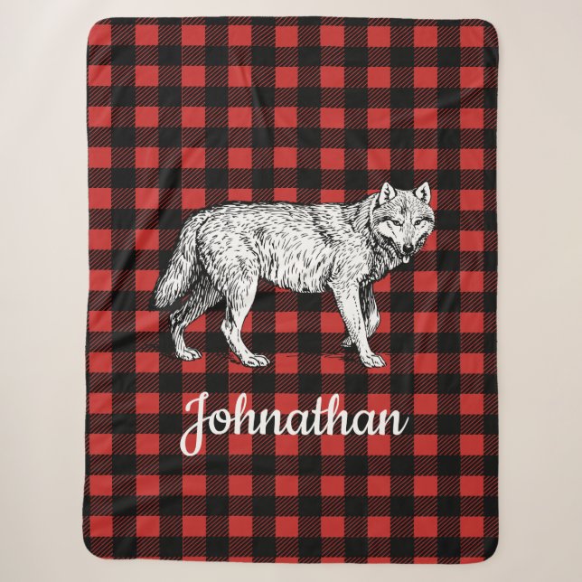 Cobertor Sherpa Rustic Wolf Buffalo Check Lumberjack Xadrez (Frente)
