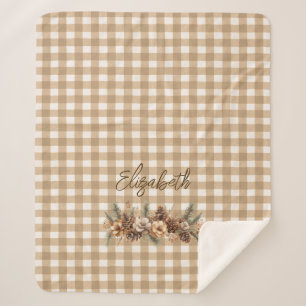 Cobertor Sherpa Rústico Pinho Queda Cones Brown Gingham Personaliz