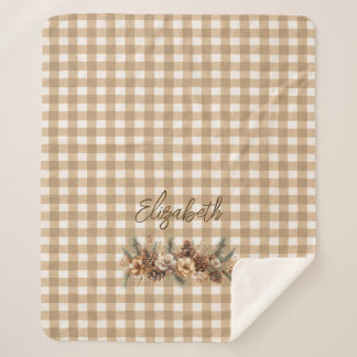 Cobertor Sherpa Rústico Pinho Queda Cones Brown Gingham Personaliz