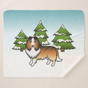 Cobertor Sherpa Sable Shetland Sheepdog Numa Floresta De Inverno