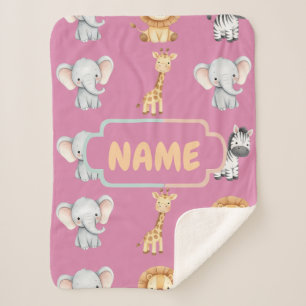Cobertor Sherpa Safari Personalizado de Animais Fofo Pastel Berçár