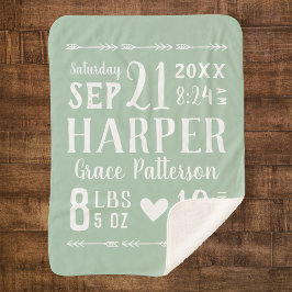 Cobertor Sherpa Sage Green Baby Girl Stats Keepsasaame