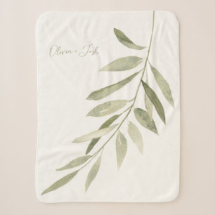 Cobertor Sherpa Sage Green Botanical Modern Boho Personalizado
