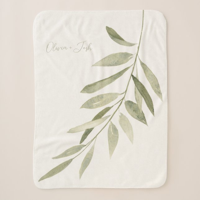 Cobertor Sherpa Sage Green Botanical Modern Boho Personalizado (Frente)